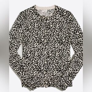 J Crew Cardigan Women L 100% Cotton Caryn Leopard Print Glam Mob Wife Sweater